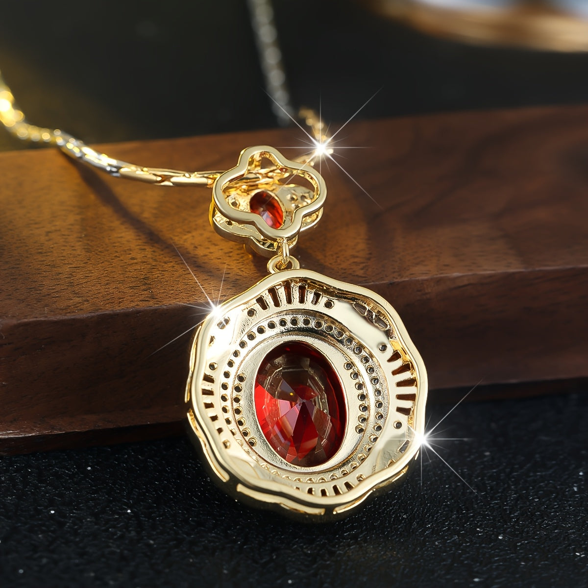 Angol Vintage Snake Pendant Necklace With Red Zirconia