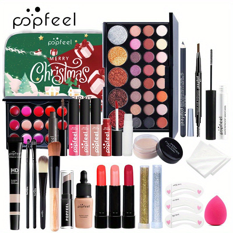Makeup gift box set, including eye shadow, concealer, foundation, face paint, lip stain off, mascara, eyebrow pencil, makeup brushes and all other cosmetics and tools, daily fri regalo hoy, suitable for stage, travel, dating