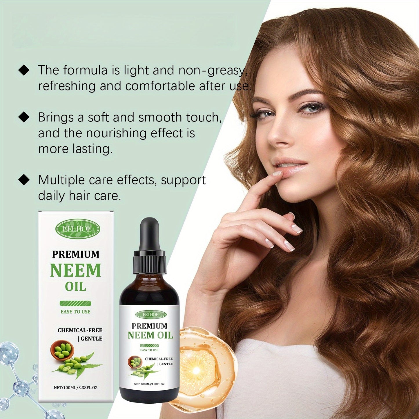 3.38FL.OZ/ - Neem Oil Multi-Nourishing Essential Oil - Enriched with Vitamin E, Gentle Ingredients, Deep Nourishing, Long-Lasting Moisturizing, for Hair/ Lashes/ Skin/ Nails