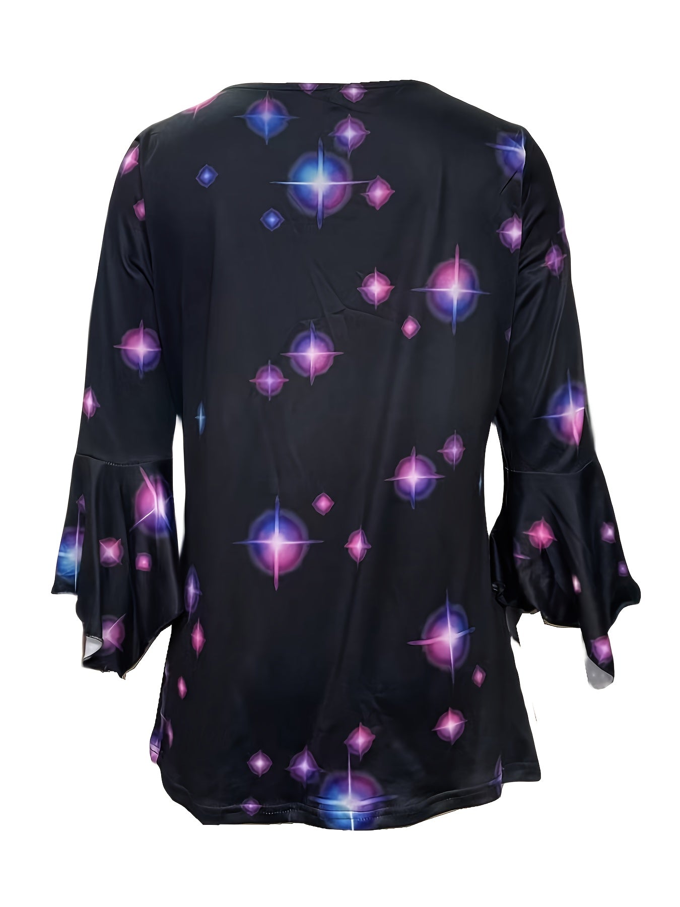 Boho V Neck Tee With Button Detail And Asymmetrical Sleeve