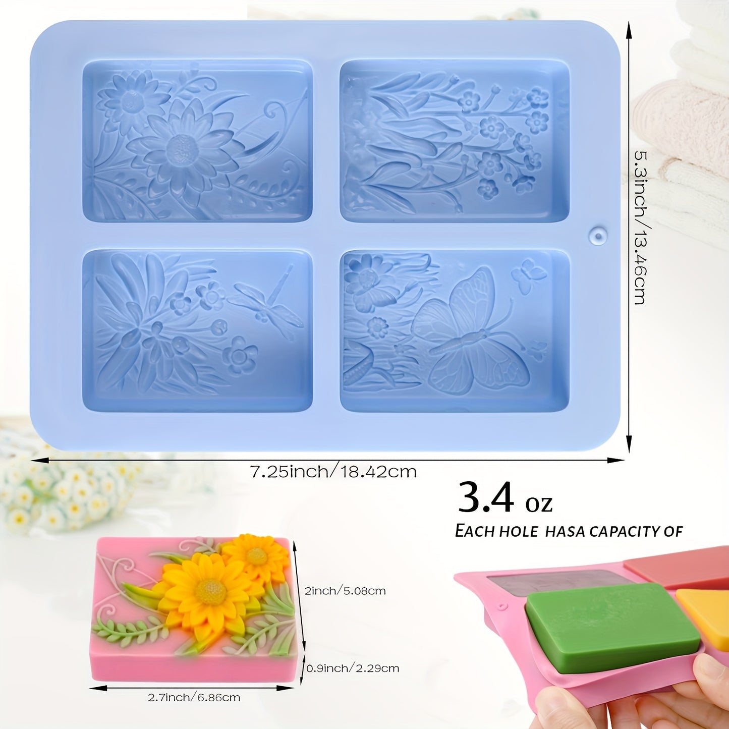 2 Pack Nature Pattern Soap Molds Butterfly Flower Silicone