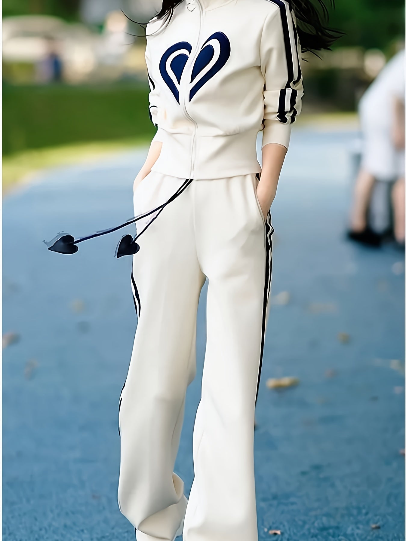 New Casual Sportswear Two Sets Of Wide-leg Pants Zipper Top