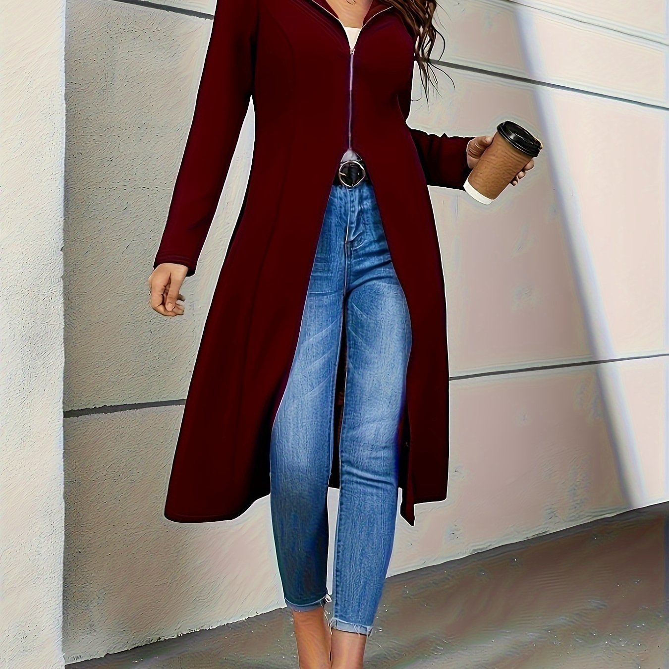 Women Zip Hoodie Jacket Casual Elegant Fall Winter Coat