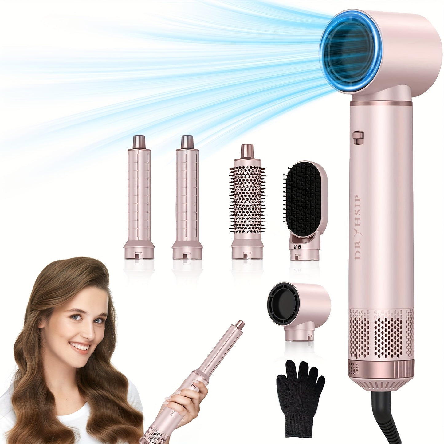 Blow Dryer Brush 5in 1, Negative Ion Hair Dryer Brush Set Air Styler Curling Wrap Air Curler, Upgrade Hot Air Brush Curling Iron Hair Styling Tools As A Gift for Straight/Curl/Drying/Smoothing,  Multifunctional Styler, Lightw