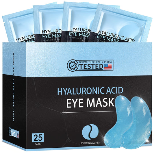 Hydrolyzed Collagen Hyaluronic Acid 25 Pairs Of Blue Eye Patches, Gentle Formula, Hypoallergenic, Daily Skincare for Men And Women, Nourishing Moisturizing Ingredients, for All Skin Types, Travel Essentials, for Wedding Parti