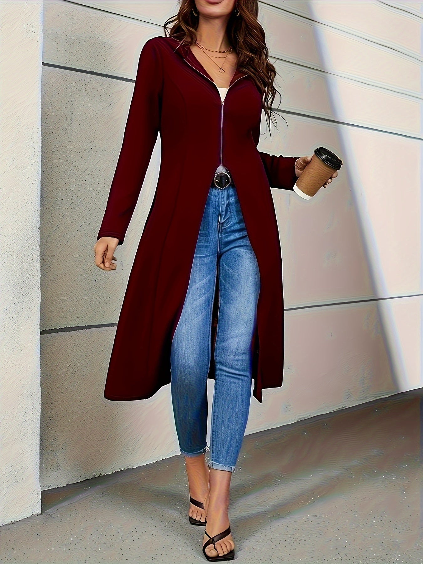 Women Zip Hoodie Jacket Casual Elegant Fall Winter Coat