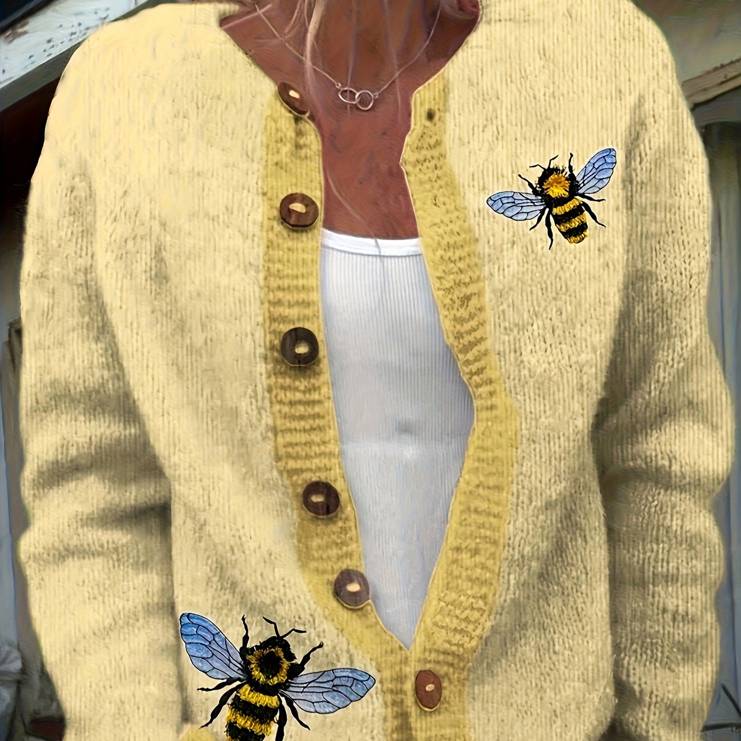 Womens Casual Printed Button Front Lightweight Knit Cardigan