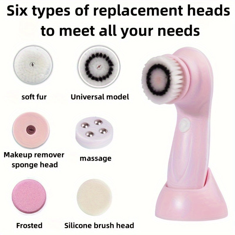 6 In 1 Electric Facial Cleansing Brush, Face Scrubber Exfoliator Rotating Cleanser For Exfoliating, Beauty Instrument Facial Body Massage Beauty Instrument Facial Cleaner, Massaging And Deep Cleansing For Women & Men With 6 B