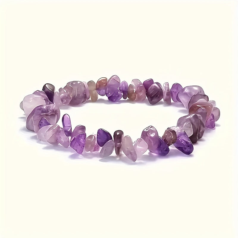 Natural Amethyst Pendant Necklace and Crushed Stone Bracelet Set