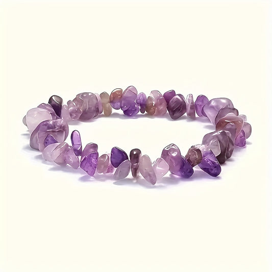 Natural Amethyst Pendant Necklace and Crushed Stone Bracelet Set