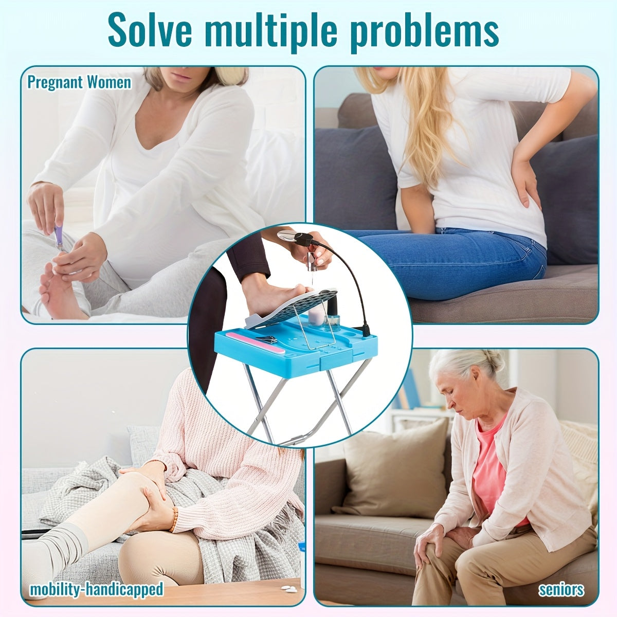 1pc ABS Adjustable Pedicure Stool With LED Magnifier, Drying Fan & Built-in Storage-with 16/19pcs Nail Tools, Home Nail Pedal, Suitable For Trimming Nails, Polishing Nails, Perfect Footrest For Easy At-Home Pedicures, Ideal G