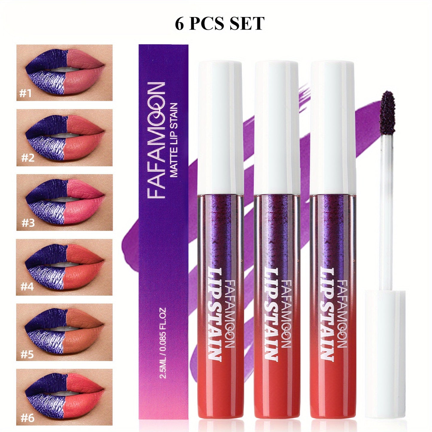 3/ 6pcs SET -Off Matte Lip Stain - Waterproof & Transfer-Proof, Long-Lasting Vegan Formula with High, Smudge-Resistant Lip Tint (6 Colors Set, Overseas Exclusive)