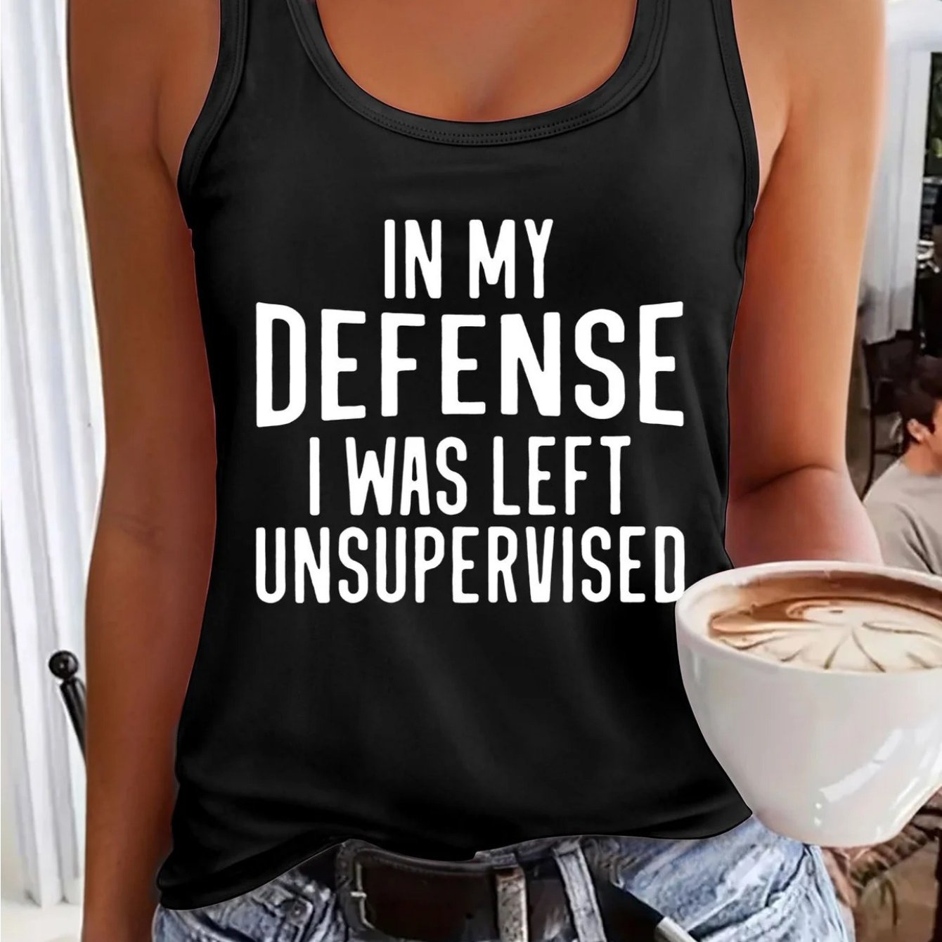 [Vibrant Red Vest] Vibrant Red 1pc Women's Sleeveless Vest "In My Defense I Was Left Unsupervised" | Breathable 180GSM Fabric, Round Neck, Casual Summer Top, Machine Washable, Regular Fit