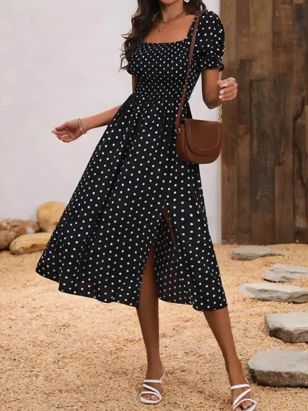 Elegant Off-Shoulder Red & White Polka Dot Mum Dress with Shirred Waist - Chic Summer Two-Way Wear for Women, Off Shoulder Dress