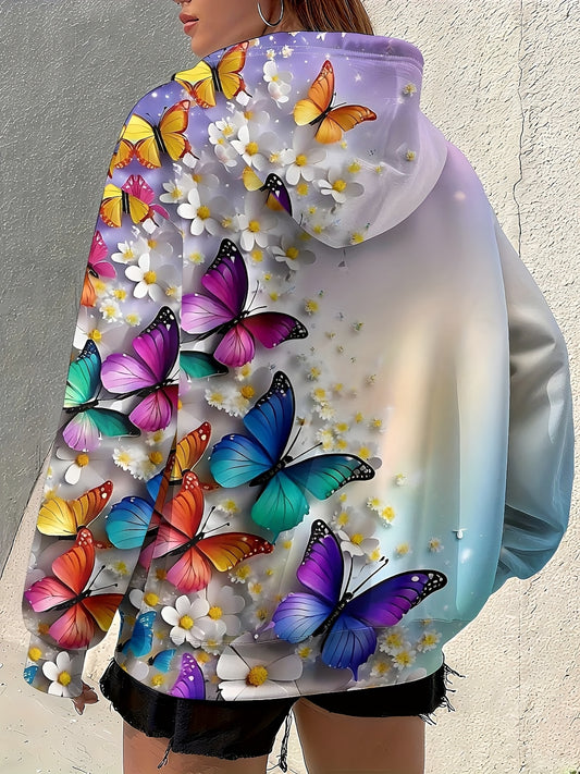 Butterfly Floral Hoodie Jacket For Women Casual Everyday