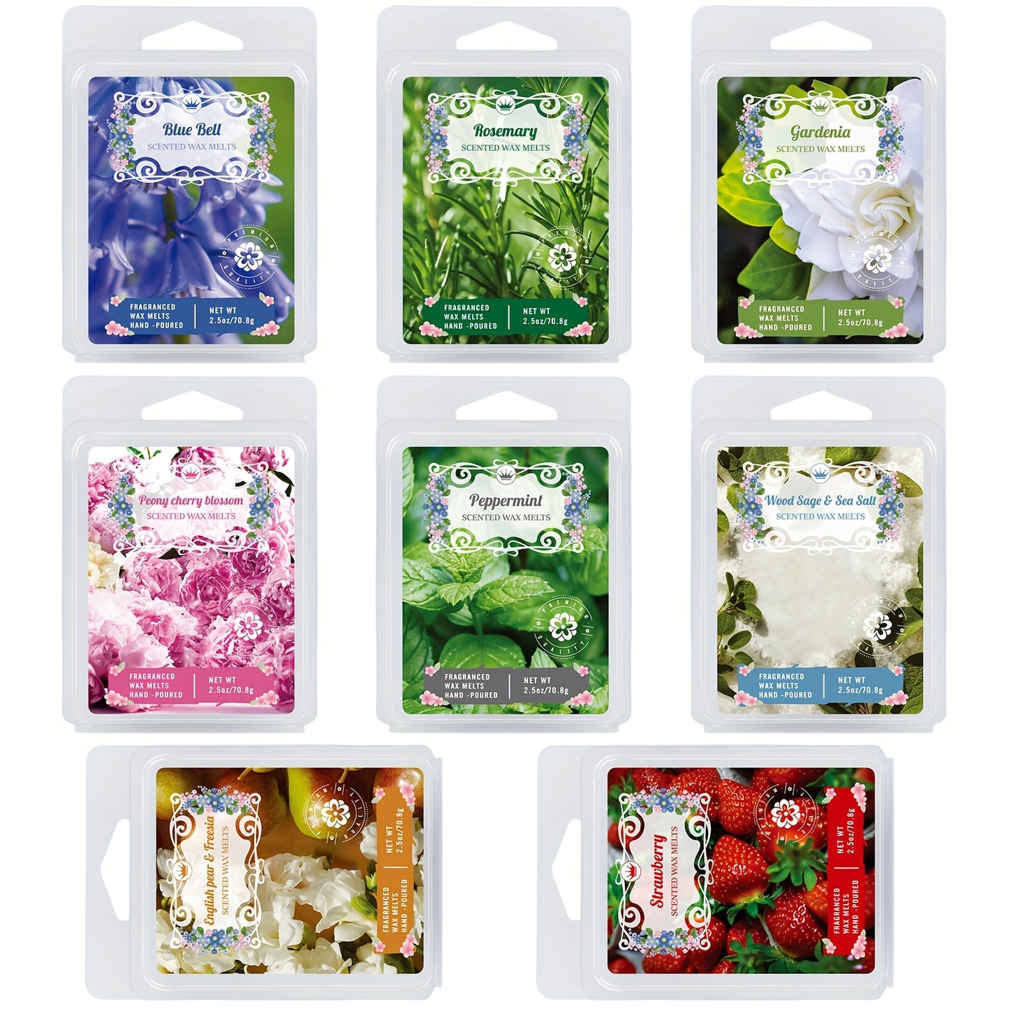 8 New Fragrance Wax Melting Cubes, 8 Different Scents, Long-lasting Fragrance, Soy Wax Cubes, Candle-making Gift Set, Holiday Gift Decoration, for Home And Office, The Wax Cubes Melt to Create A Candle Atmosphere Without Flam