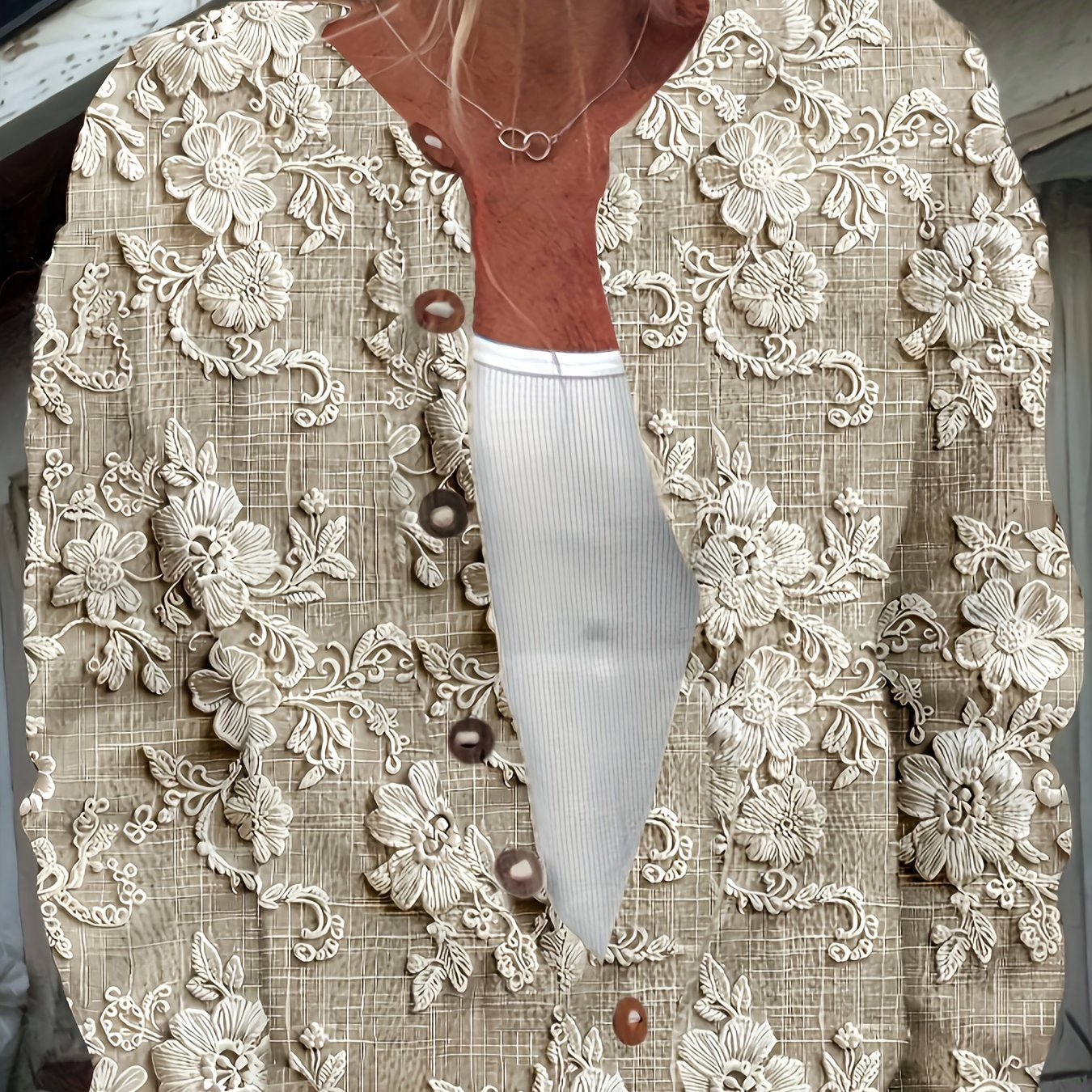 Womens Casual Printed Button Front Lightweight Knit Cardigan