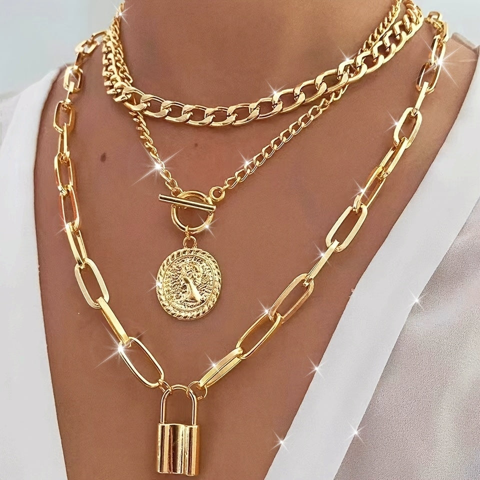 Three Piece Layered Necklace Set for Elegant Women