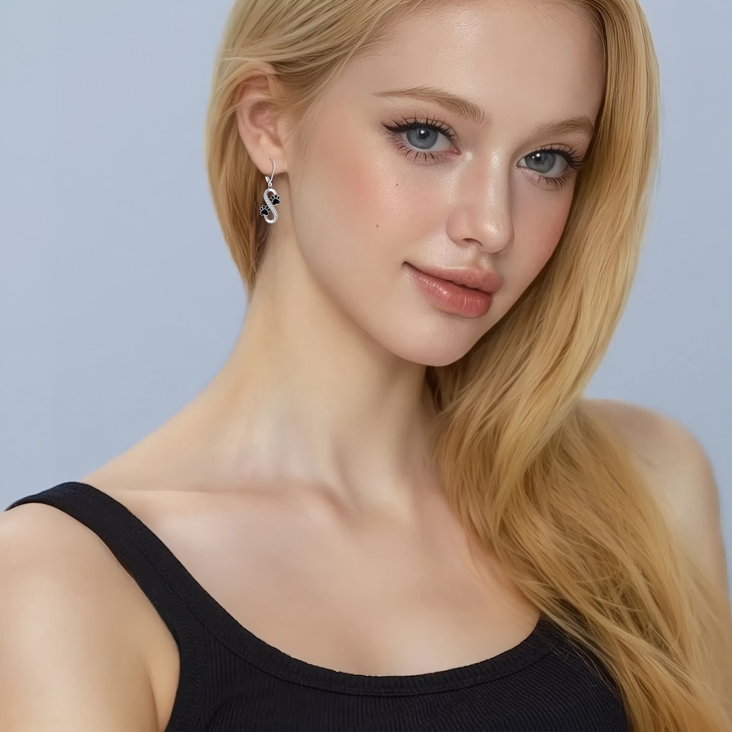 Sterling Silver Infinity Earrings - 925 Black Cat Paw Print Women's Memorial Jewelry Lover Gift - Valentine's Day Puppy Pet Paw Earrings