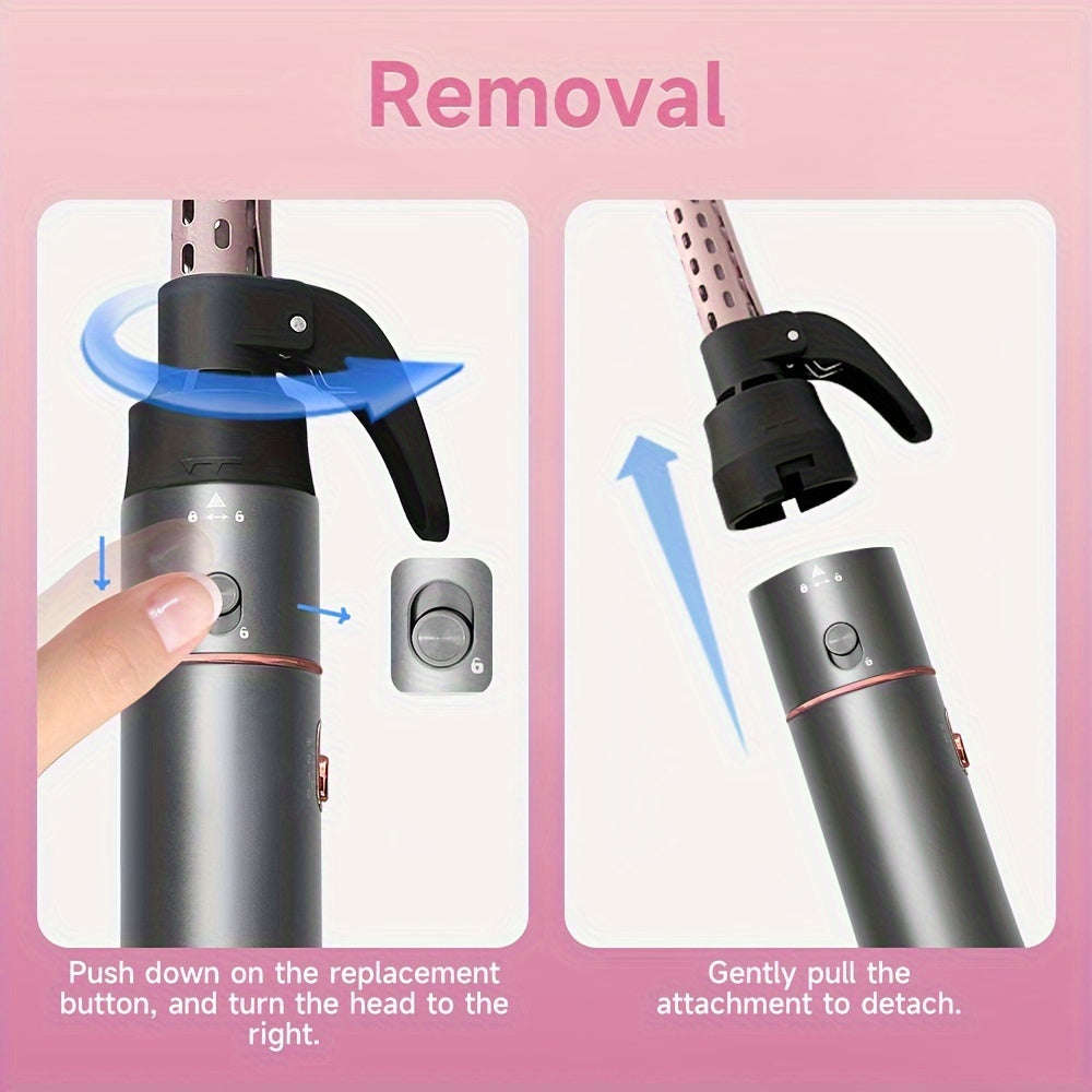 5-in-1 Hot Air Comb Set with Negative Ion Technology - Hair Dryer, Massage Straightening Comb, Round Curling Iron & Oval Styling Comb, Interchangeable Heads