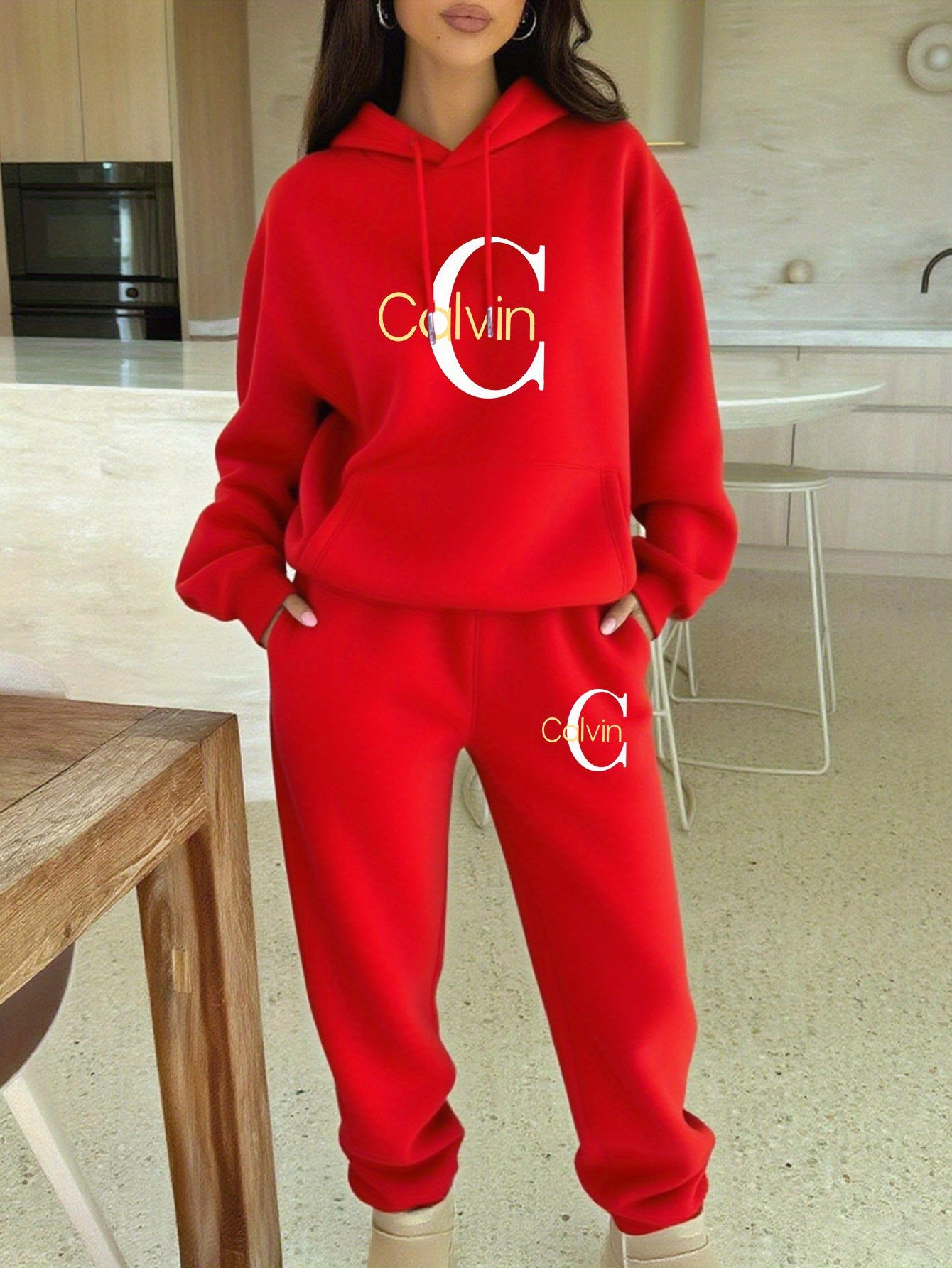 Calvin Hooded Sweatshirt And Jogger Set With CALVIN Print