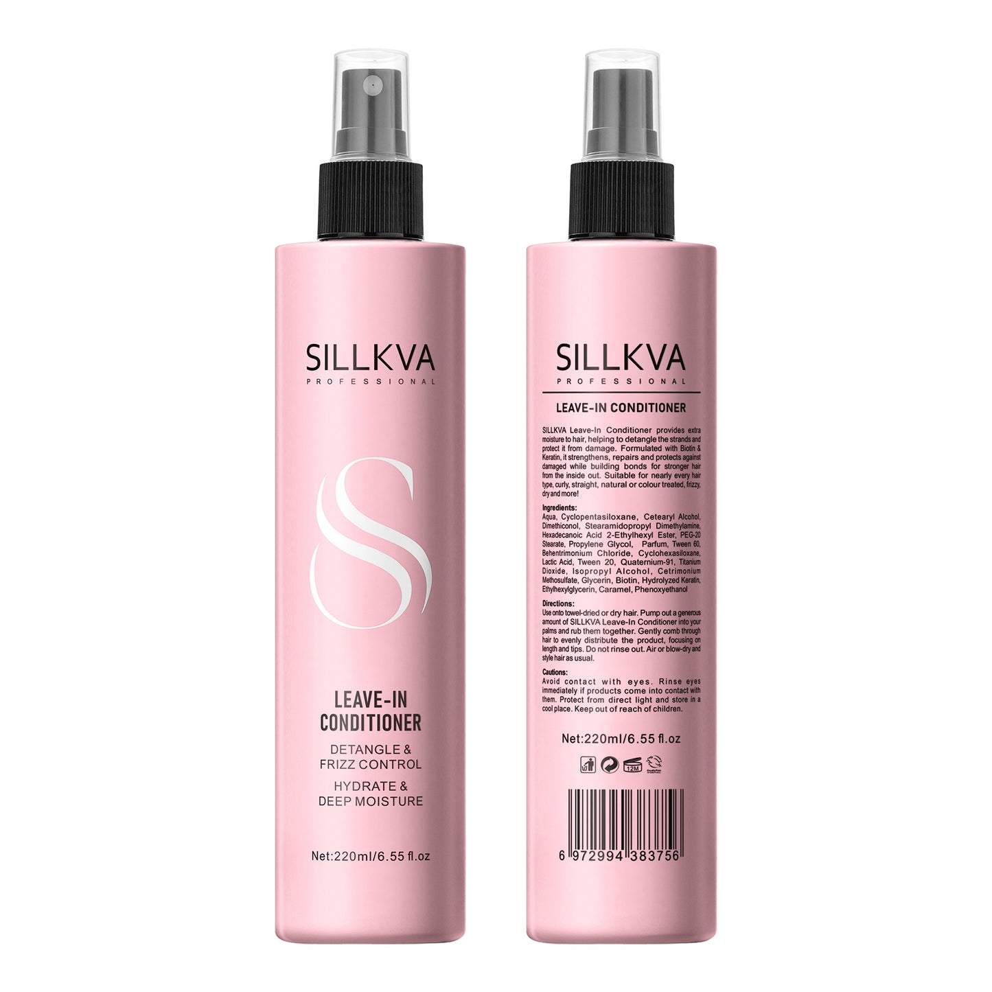 SILLKVA Biotin & Keratin Leave-In Spray - Anti-Frizz Treatment For Dry/Damaged/Curly Hair, Strengthens & Protects Against Breakage/Split Ends, Heat Protection, Detangler