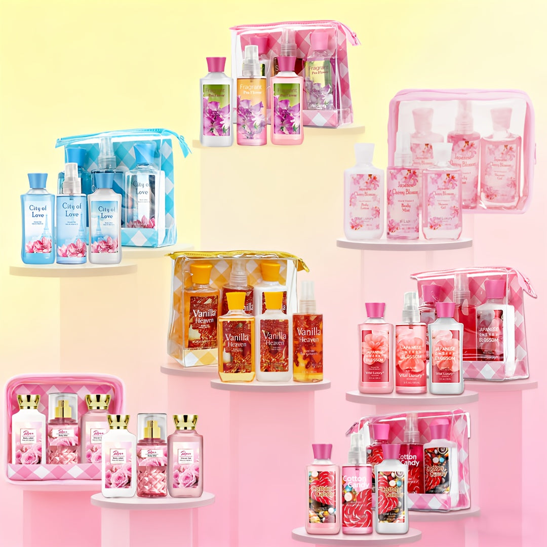 6- Combo Body Care Christmas Gift Set - Includes Shower Gel/Body Lotion/Body Mist, Floral Fragrance Collection: 12-Hour Long-Lasting Scent & Moisturizing, Two Sets Of Six Bottles, The Ideal Christmas Fragrance Gift Set for Mo