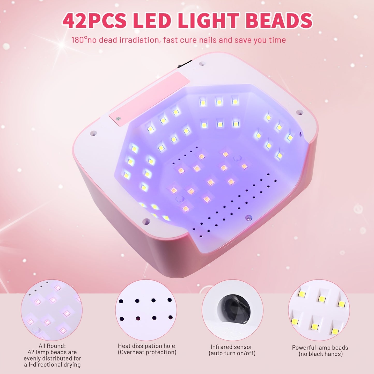 Portable UV LED Nail Lamp with Sparkling Pink Rhinestones