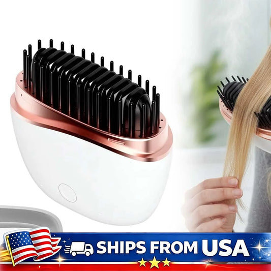 Mini Cordless Hair Straightener Brush Rechargeable Portable Hot Comb Rapid Heat 3 Temp Control Travel Styling Tools USB Charging
