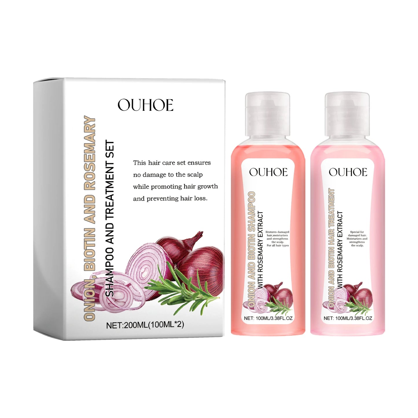 Ouhoe 1set Onion Biotin Rosemary Shampoo Set Nourish Roots Reduce Hair Loss Clean Dandruff Repair Frizz Thicken Hair Shampoo Set