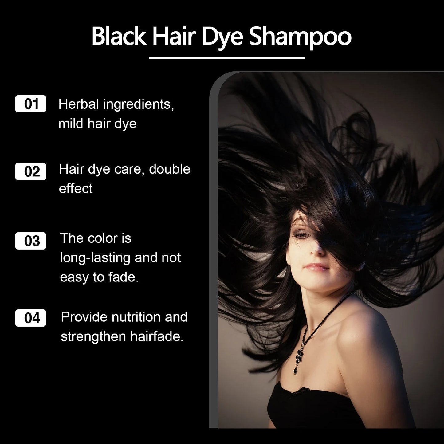 Hoegoa 100ml 3 In 1 Herbal Black Hair Dyeing Shampoo Instant Color Gray To Natural Black Polygonum Multiflorum Hair Dye Shampoo