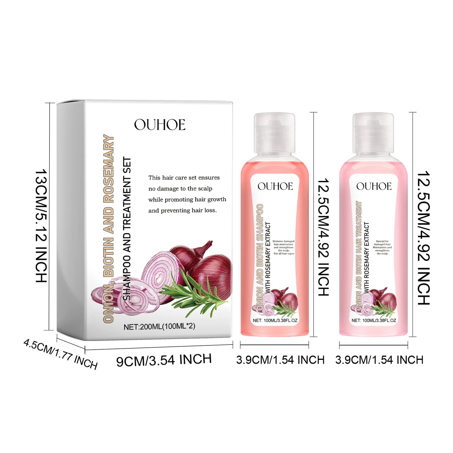 Ouhoe 1set Onion Biotin Rosemary Shampoo Set Nourish Roots Reduce Hair Loss Clean Dandruff Repair Frizz Thicken Hair Shampoo Set