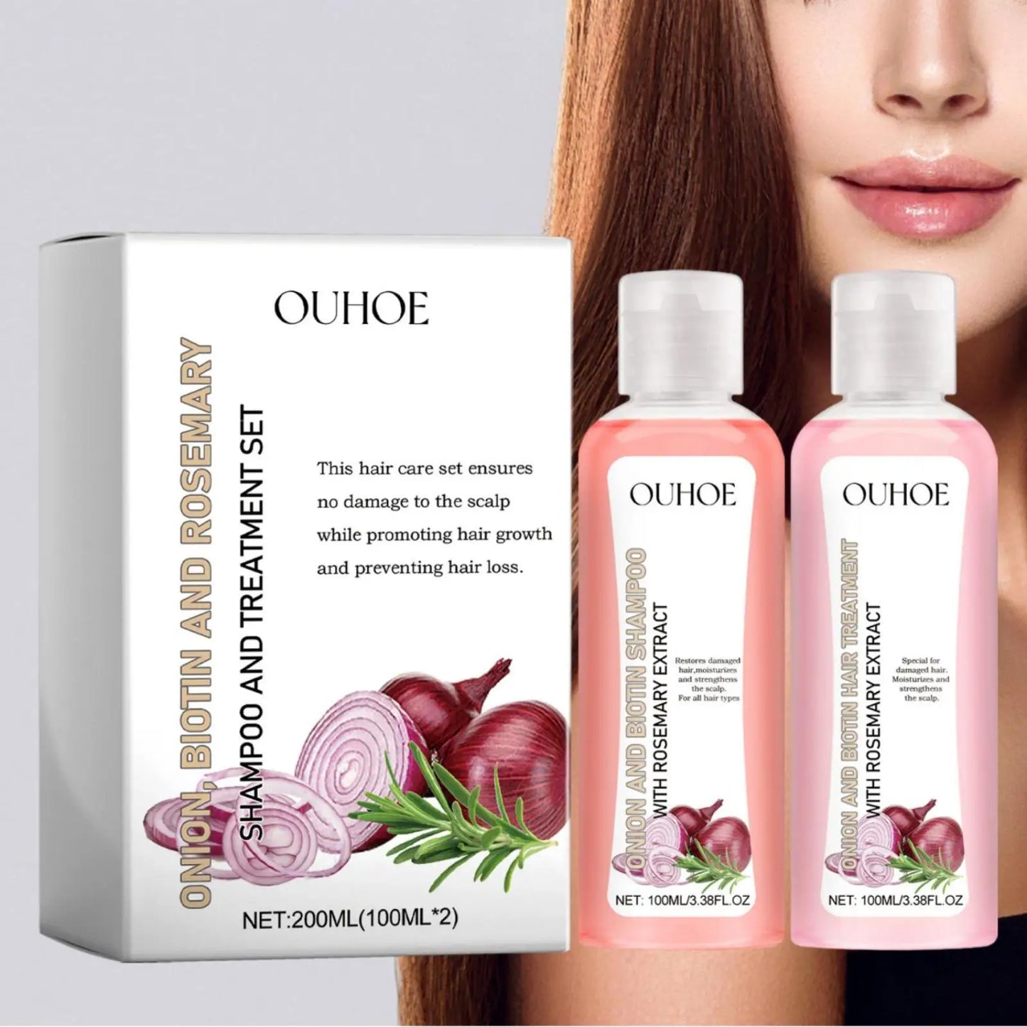 Ouhoe 1set Onion Biotin Rosemary Shampoo Set Nourish Roots Reduce Hair Loss Clean Dandruff Repair Frizz Thicken Hair Shampoo Set