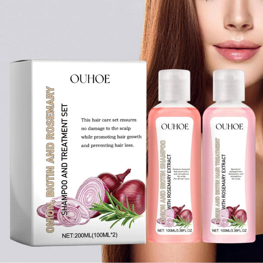Ouhoe 1set Onion Biotin Rosemary Shampoo Set Nourish Roots Reduce Hair Loss Clean Dandruff Repair Frizz Thicken Hair Shampoo Set