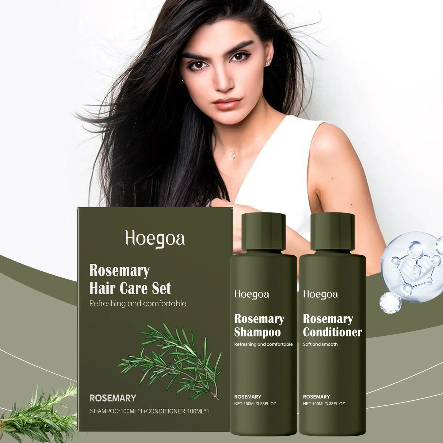 Hoegoa 1set Rosemary Scalp Cleansing Shampoo Conditioner Set Anti Dandruff Frizz Oil Control Nourishing Refreshing Hair Care Set