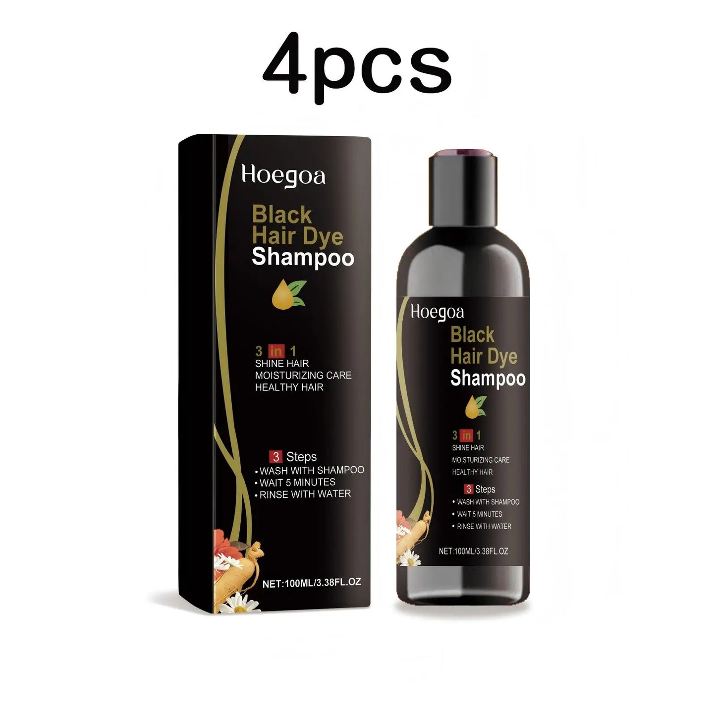 Hoegoa 100ml 3 In 1 Herbal Black Hair Dyeing Shampoo Instant Color Gray To Natural Black Polygonum Multiflorum Hair Dye Shampoo