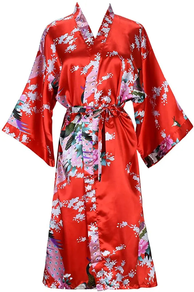 Silk Satin Wedding Bride Bridesmaid Robe Floral Bathrobe Short Kimono Robe Night Robe Bath Robe Fashion Dressing Gown For Women