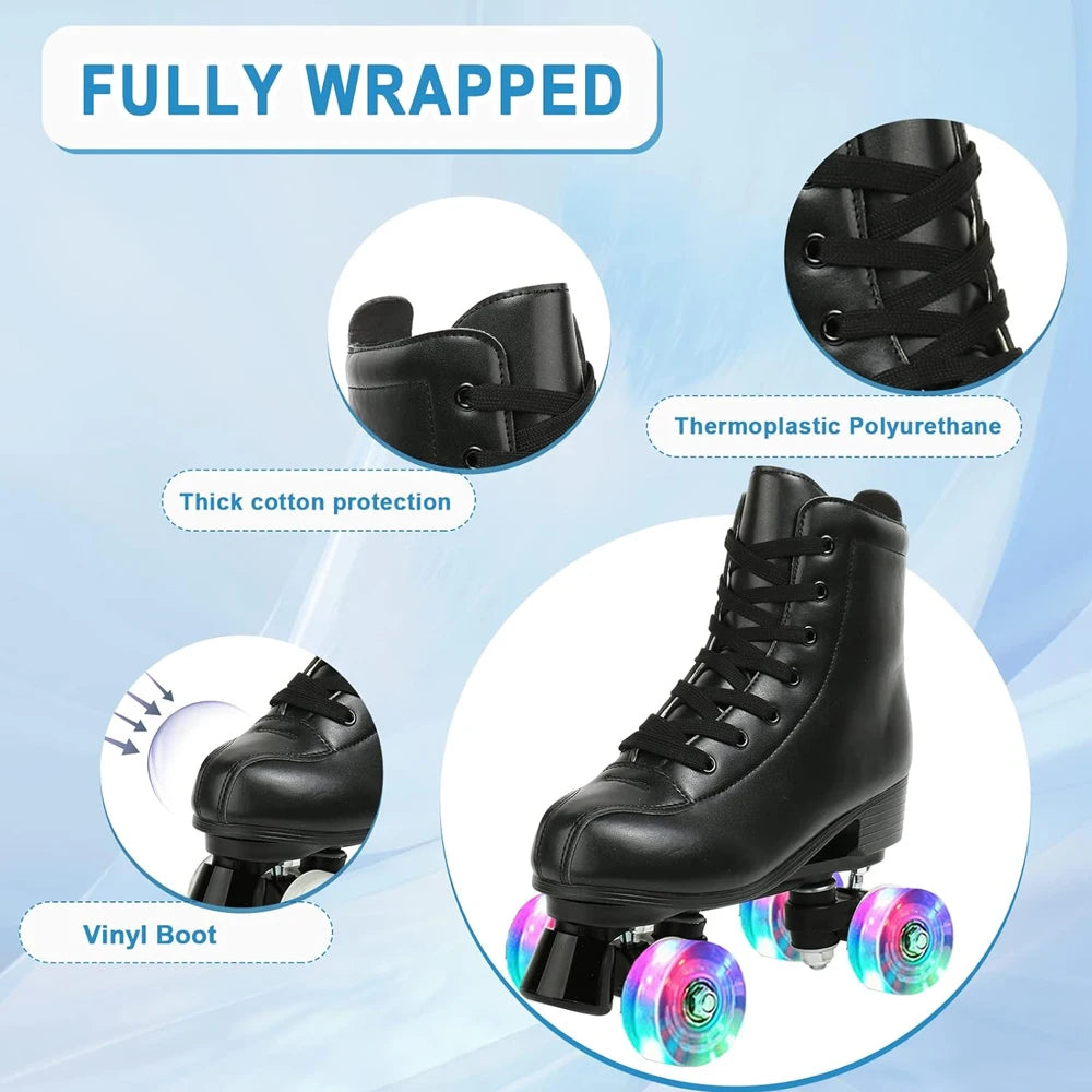 Breathable PU Leather Roller Skates with Lighted Wheels