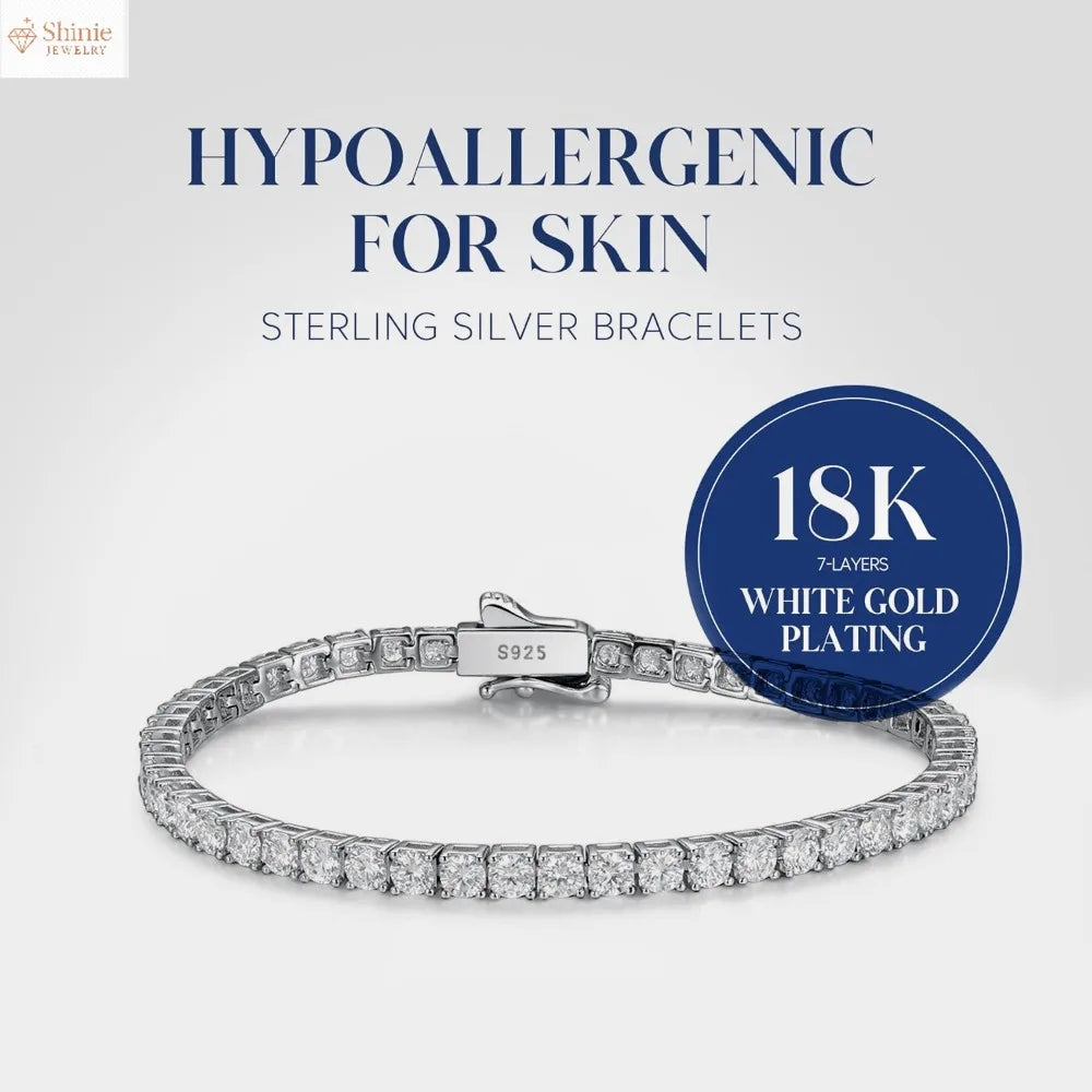 new S925 Sterling Silvery Tennis Bracelet 2/ 3/ 4/ 5mm Moissanite Fine Jewelry Hypoallergenic 6.69-8.66inch Length
