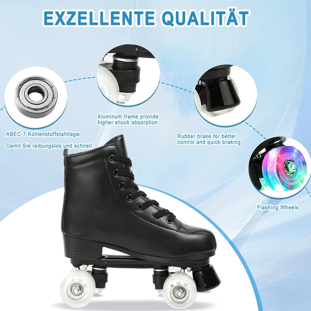 Breathable PU Leather Roller Skates with Lighted Wheels