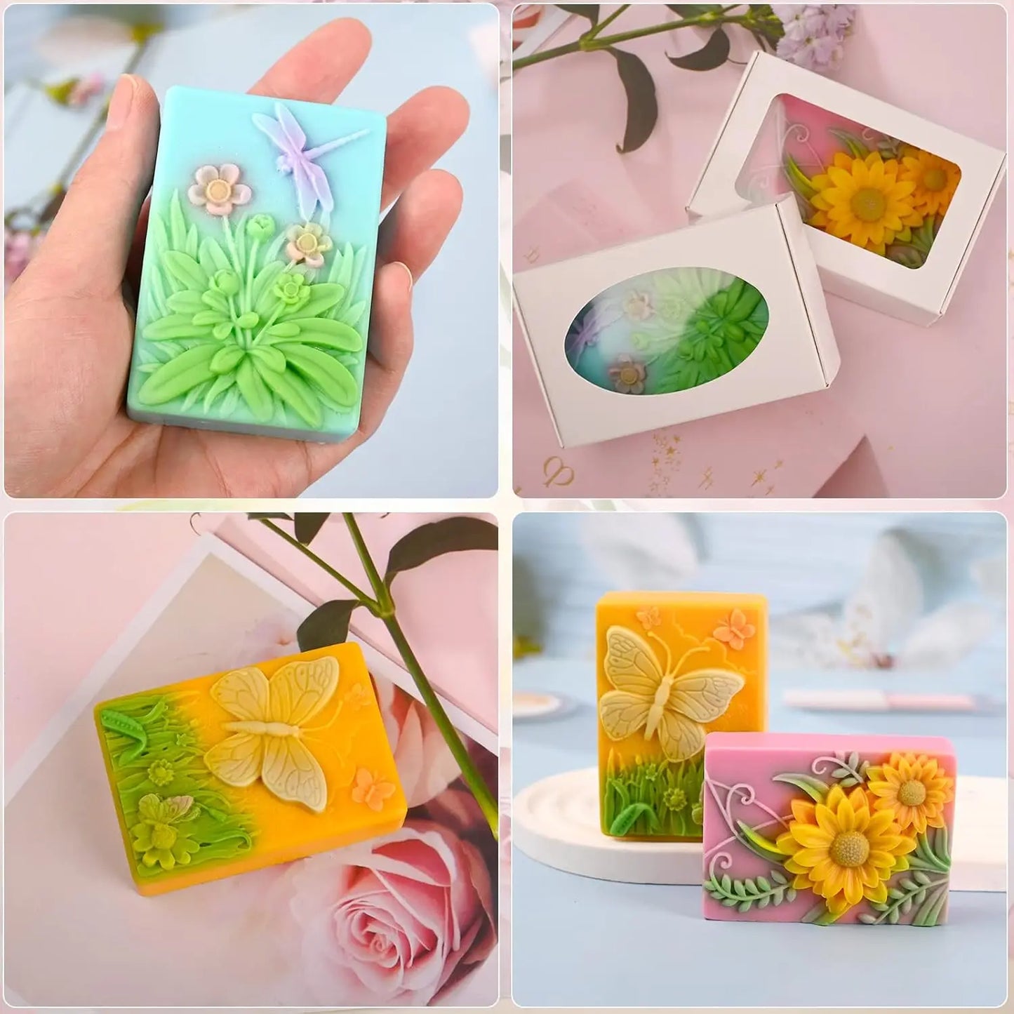 3D Insect Flower Silicone Soap Mold for Multi-Use Crafts Bath Bombs Chocolate Candles Polymer Clay diy with Easy Release Texture