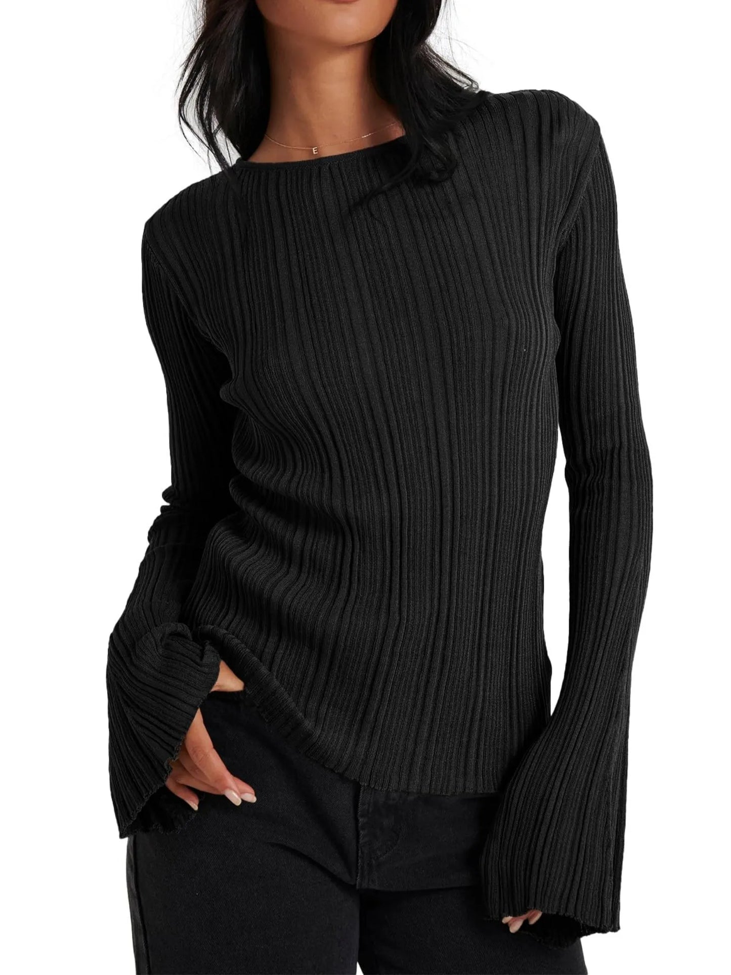 Women's Fashionable Slim Fit Long-Sleeved Knitted Top Pullover, Avant-Garde Autumn and Winter Knitted Sweater
