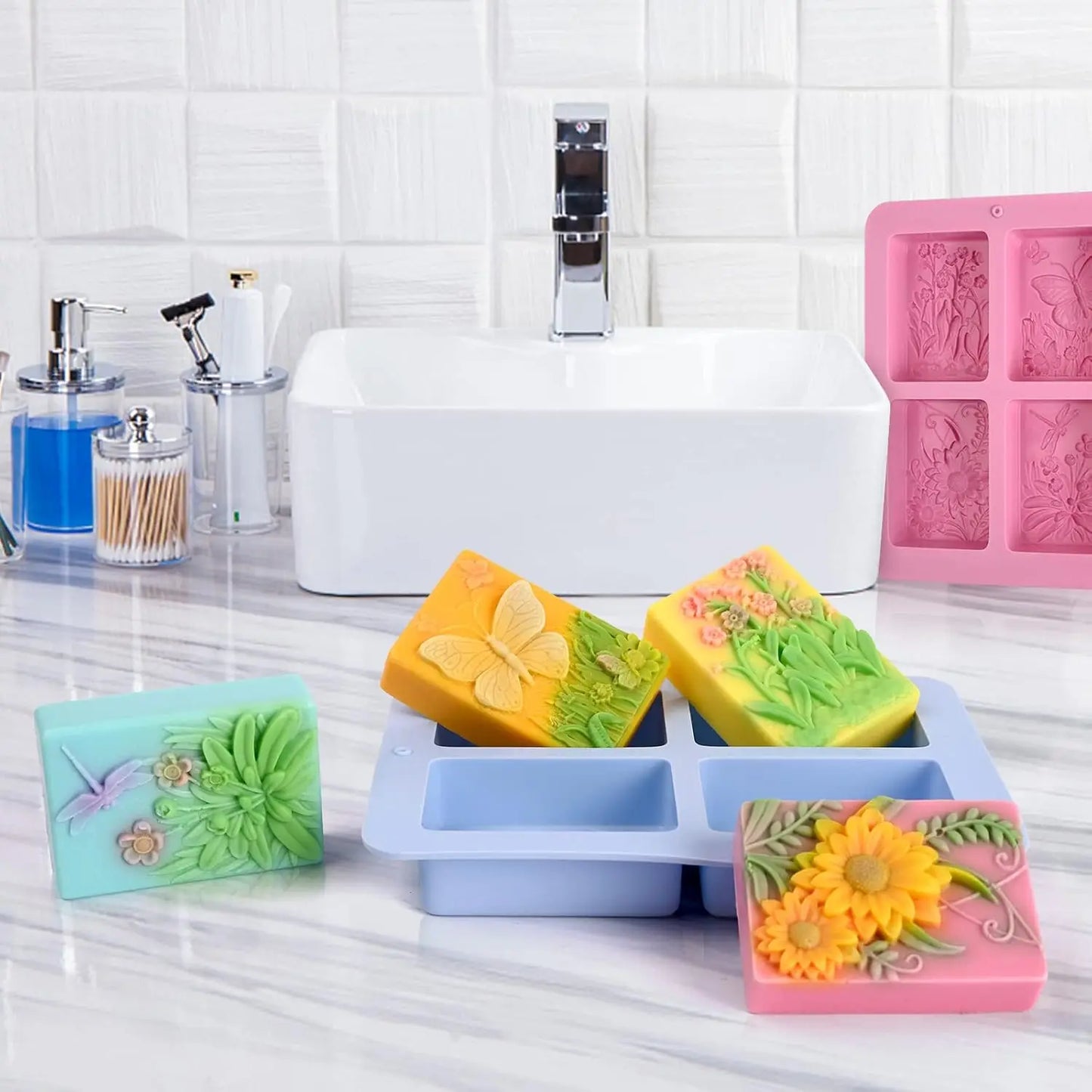 3D Insect Flower Silicone Soap Mold for Multi-Use Crafts Bath Bombs Chocolate Candles Polymer Clay diy with Easy Release Texture