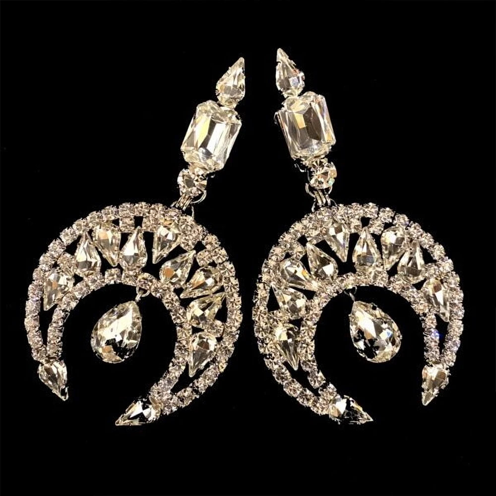 Crystal Moon Pendant Necklace Earrings Set