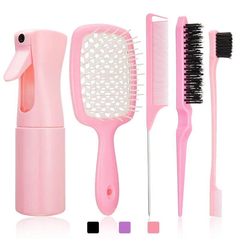 5/6 Pcs Comb Set Detangling Hair Brush Curly Hair Curved Rat Tail Comb Set Edge Hair Brush Curly Hair Brush Hair Salon Tools