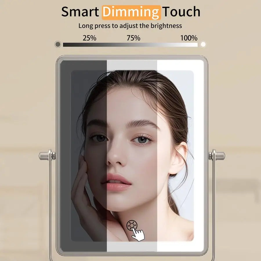 Mounted Makeup Mirror with Lights, 5000mAh Rechargeable Double Sided 1X 20X Magnifying Mirror with 3 Color Light, Touch Dimmable