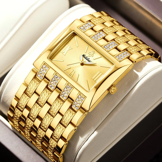 YaLaLuSi Fashion Women's Gold-Plated Quartz Watch Luxury New-Style Women's Gold Wristwatch Women's Gift Watch Box