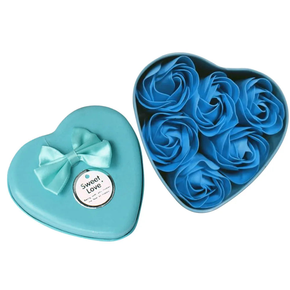 6/24pcs Soap Flower Heart Shaped Tin Box Bath Body Petal Rose Flower Soap New Year Valentine's Day Wedding Decoration Gift Best