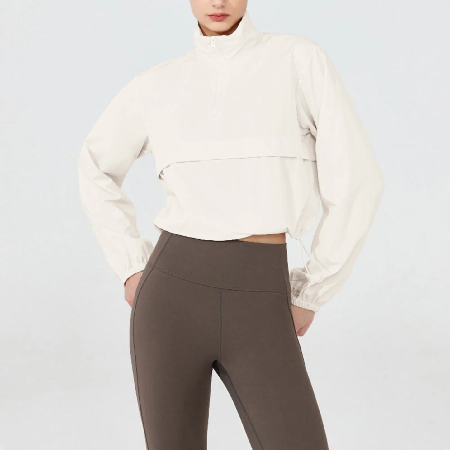 Women Autumn Windproof Waterproof Jacket Uv Resistant Fitness Running Sporty Jacket Stand Up Collar Drawstring Quick Drying Tops