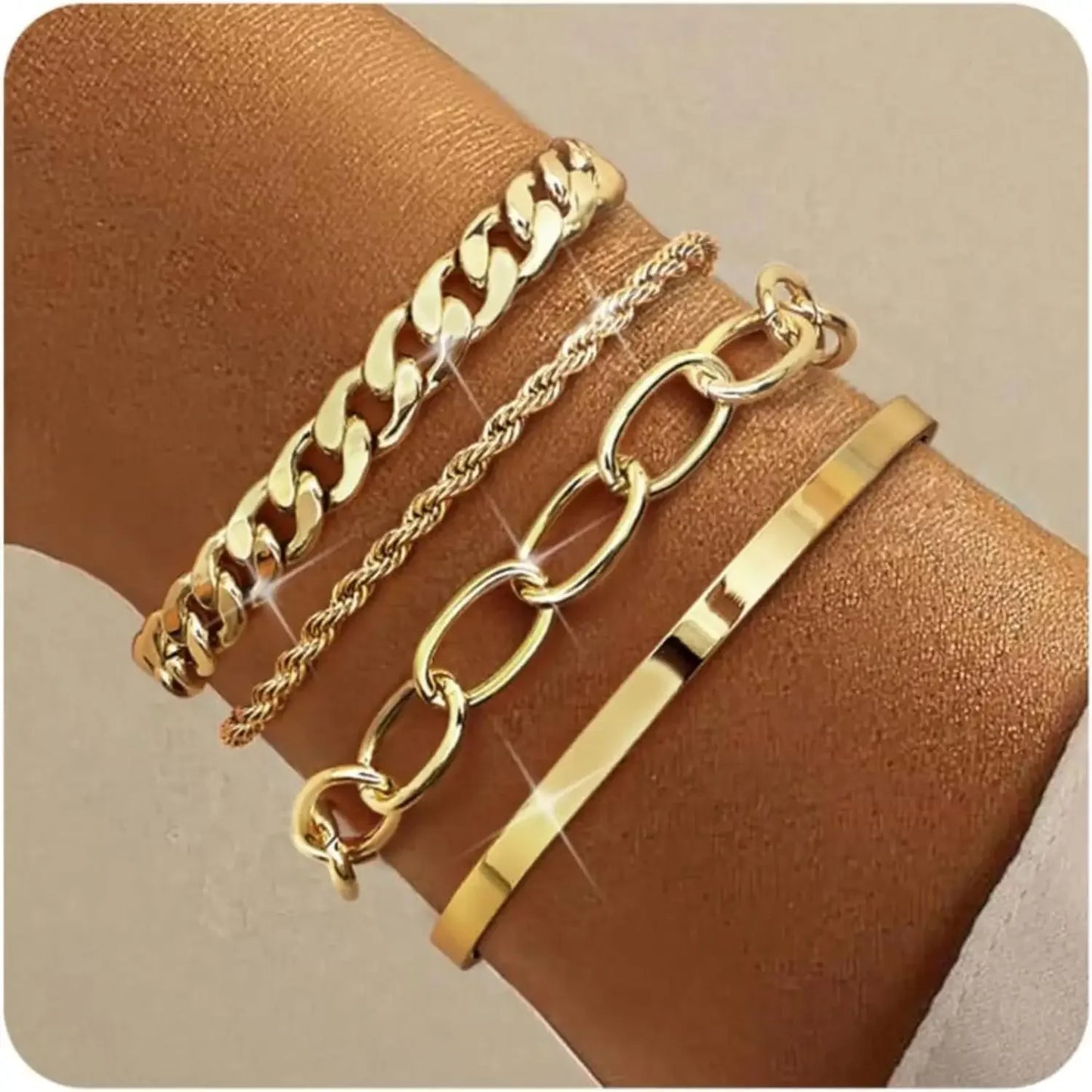 14K Gold plated Bracelets for Women Stack Layered Chunky Chain Bracelets Waterproof Link Cuff Bracelet Mothers' Day Jewelry Gift